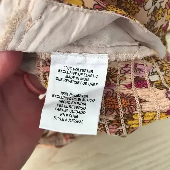 Patrons of Peace Crop Top Medium Orange Tank Floral Ruffle Boho Western‎ Tie Bow - Picture 7 of 10